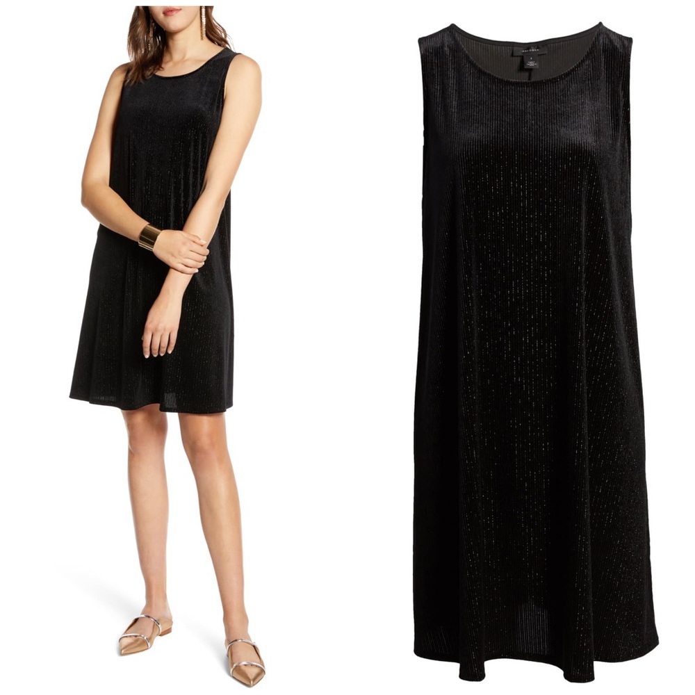 Halogen Sleeveless Black Velvet A-line Dress